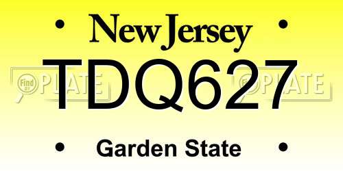 TDQ627 New Jersey License Plate
