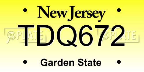 TDQ672 New Jersey License Plate