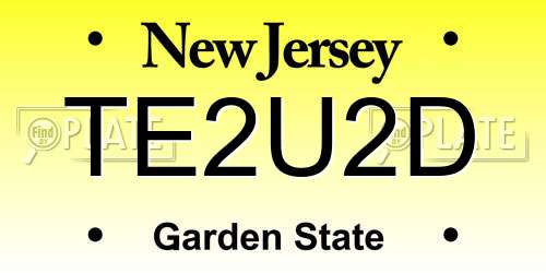 TE2U2D New Jersey License Plate