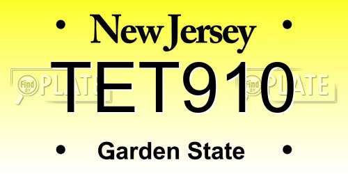 TET910 New Jersey License Plate