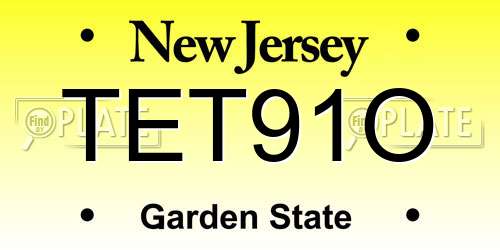 TET91O New Jersey License Plate