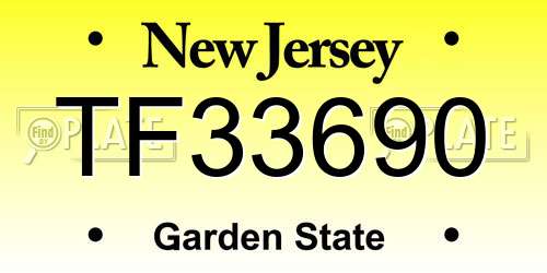 TF33690 New Jersey License Plate