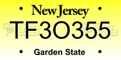 TF3O355 New Jersey License Plate