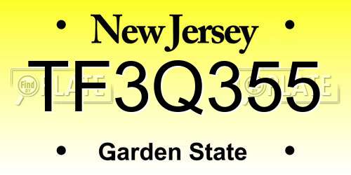 TF3Q355 New Jersey License Plate