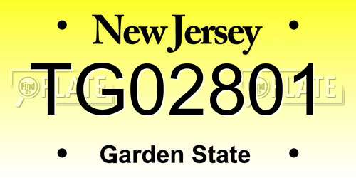 TG02801 New Jersey License Plate