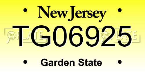 TG06925 New Jersey License Plate