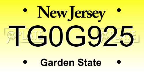 TG0G925 New Jersey License Plate