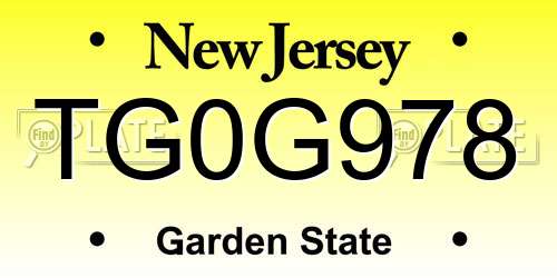 TG0G978 New Jersey License Plate