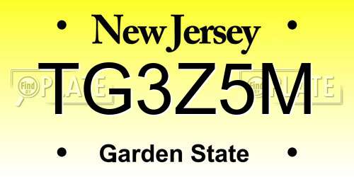 TG3Z5M New Jersey License Plate