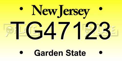 TG47123 New Jersey License Plate