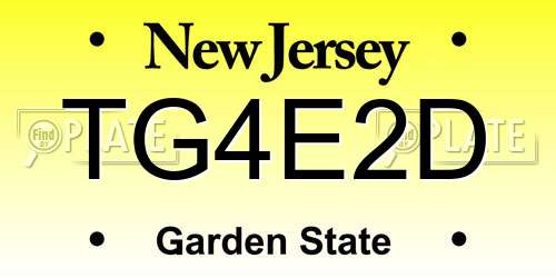 TG4E2D New Jersey License Plate