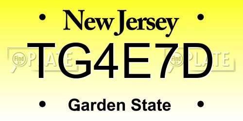 TG4E7D New Jersey License Plate
