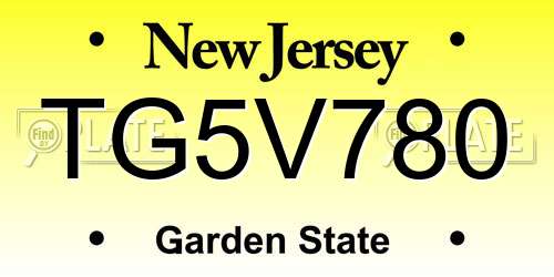 TG5V780 New Jersey License Plate