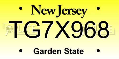 TG7X968 New Jersey License Plate