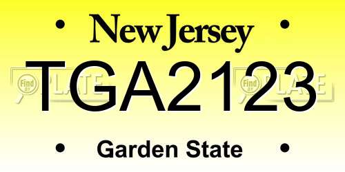 TGA2123 New Jersey License Plate
