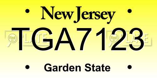 TGA7123 New Jersey License Plate