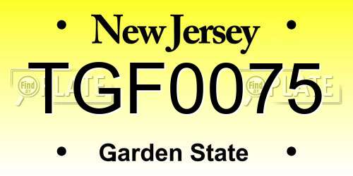 TGF0075 New Jersey License Plate
