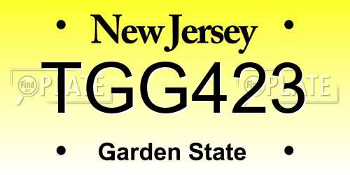 TGG423 New Jersey License Plate