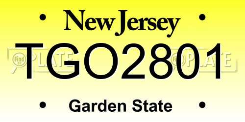 TGO2801 New Jersey License Plate