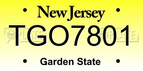 TGO7801 New Jersey License Plate