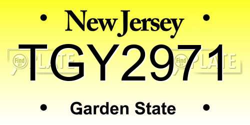 TGY2971 New Jersey License Plate