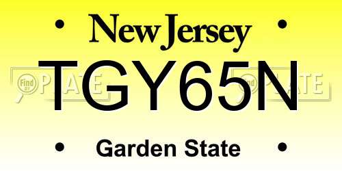TGY65N New Jersey License Plate