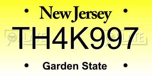 TH4K997 New Jersey License Plate
