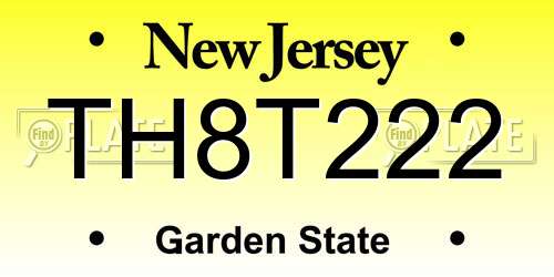 TH8T222 New Jersey License Plate