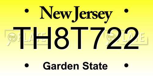 TH8T722 New Jersey License Plate