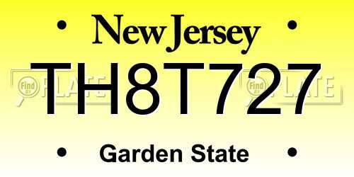 TH8T727 New Jersey License Plate