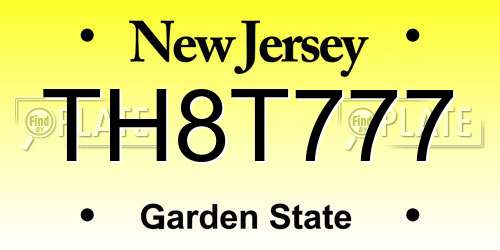 TH8T777 New Jersey License Plate