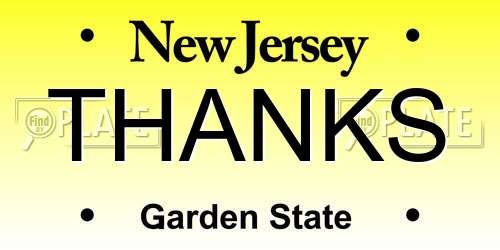 THANKS New Jersey License Plate