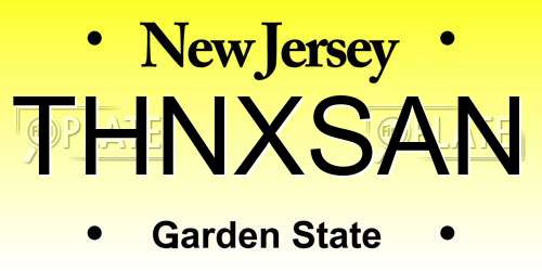 THNXSAN New Jersey License Plate