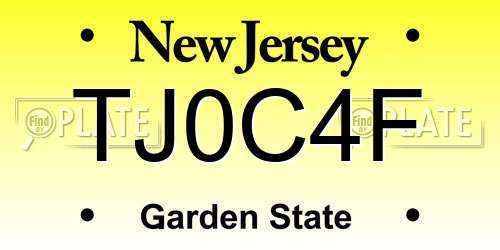 TJ0C4F New Jersey License Plate