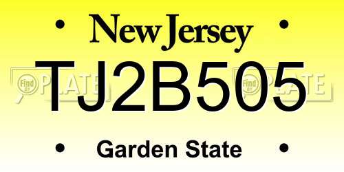 TJ2B505 New Jersey License Plate