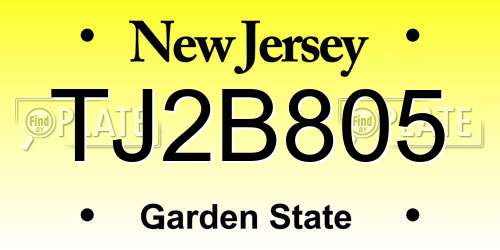 TJ2B805 New Jersey License Plate