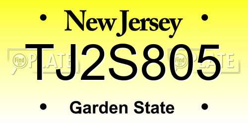 TJ2S805 New Jersey License Plate