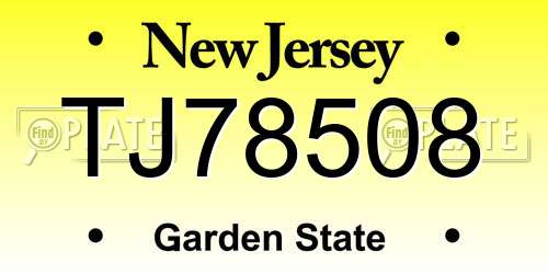 TJ78508 New Jersey License Plate