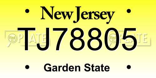 TJ78805 New Jersey License Plate