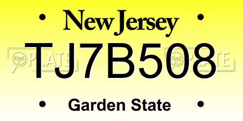 TJ7B508 New Jersey License Plate