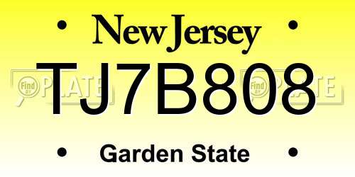 TJ7B808 New Jersey License Plate