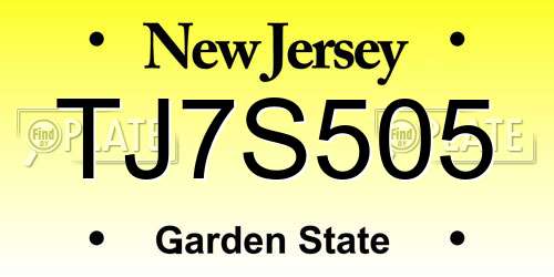 TJ7S505 New Jersey License Plate