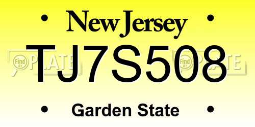 TJ7S508 New Jersey License Plate