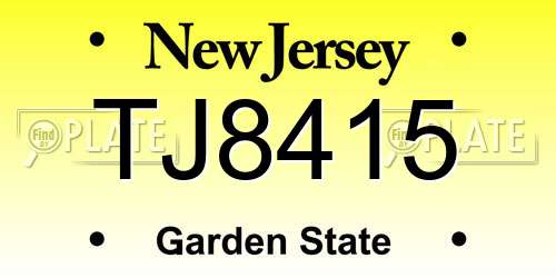 TJ8415 New Jersey License Plate