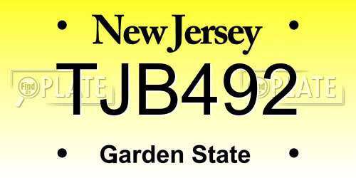 TJB492 New Jersey License Plate