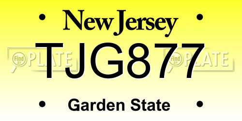 TJG877 New Jersey License Plate