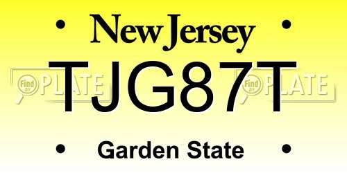 TJG87T New Jersey License Plate