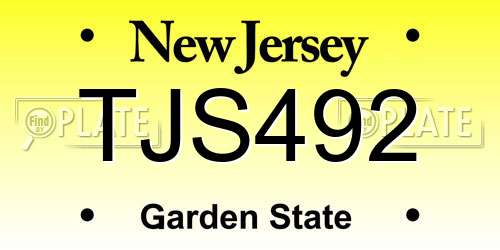 TJS492 New Jersey License Plate