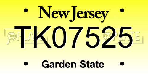 TK07525 New Jersey License Plate