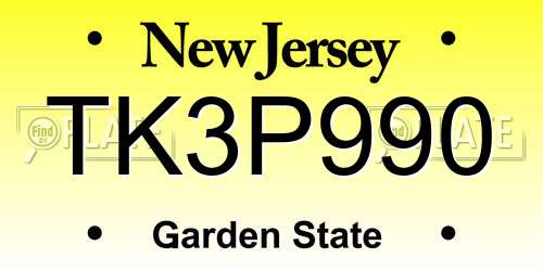 TK3P990 New Jersey License Plate